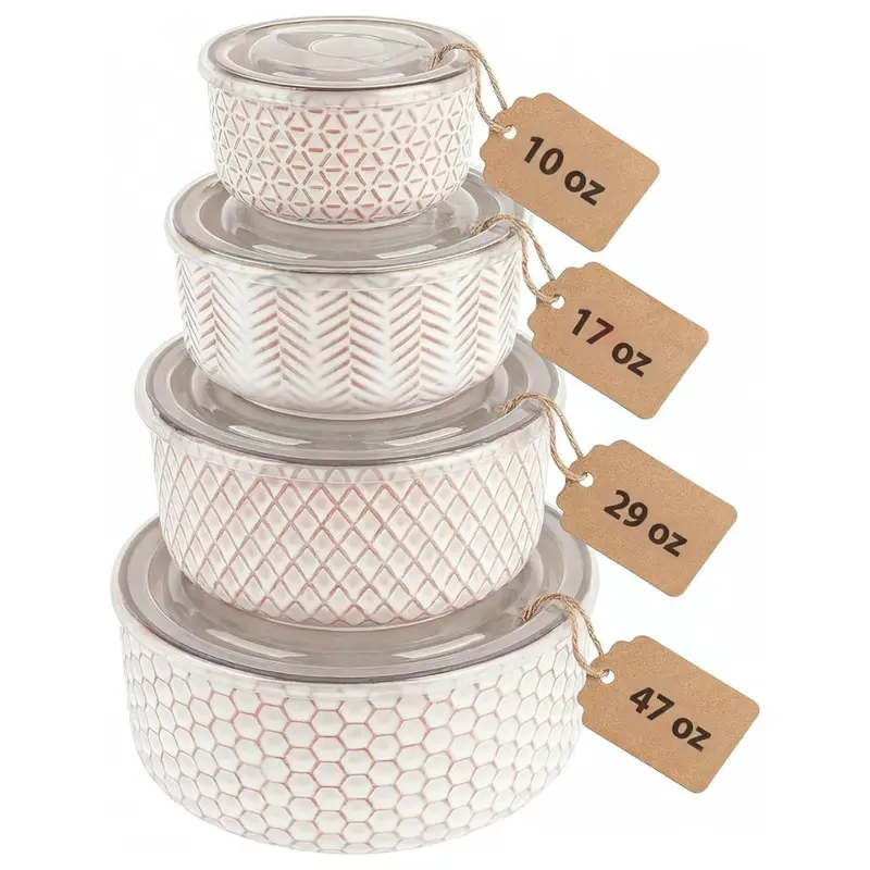Set Of 4 Ceramic Nesting Serving Bowls With Lids 1