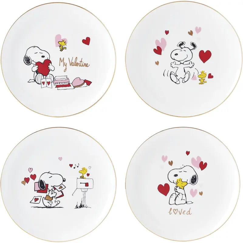 Set Of 4 Lenoxsnoopy Valentine's Day Assorted Accent Plates 1