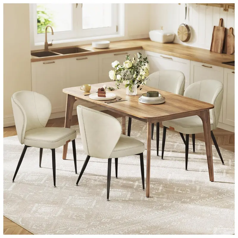 Set Of 4 Upholstered Kitchen Dining Chairs (Cream White) 1