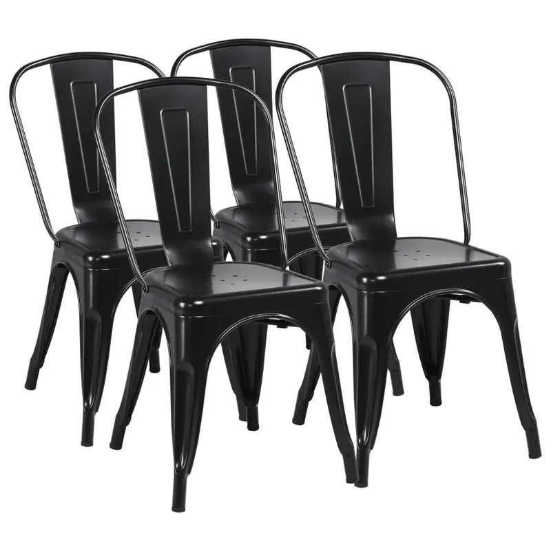 Set Of 4 Yaheetech Metal Stackable Dining Chairs With Back 1