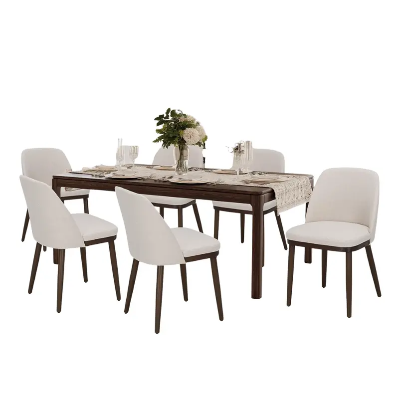 Set Of 6 Upholstered Fabric Dining Room Chair With Wood Legs 1
