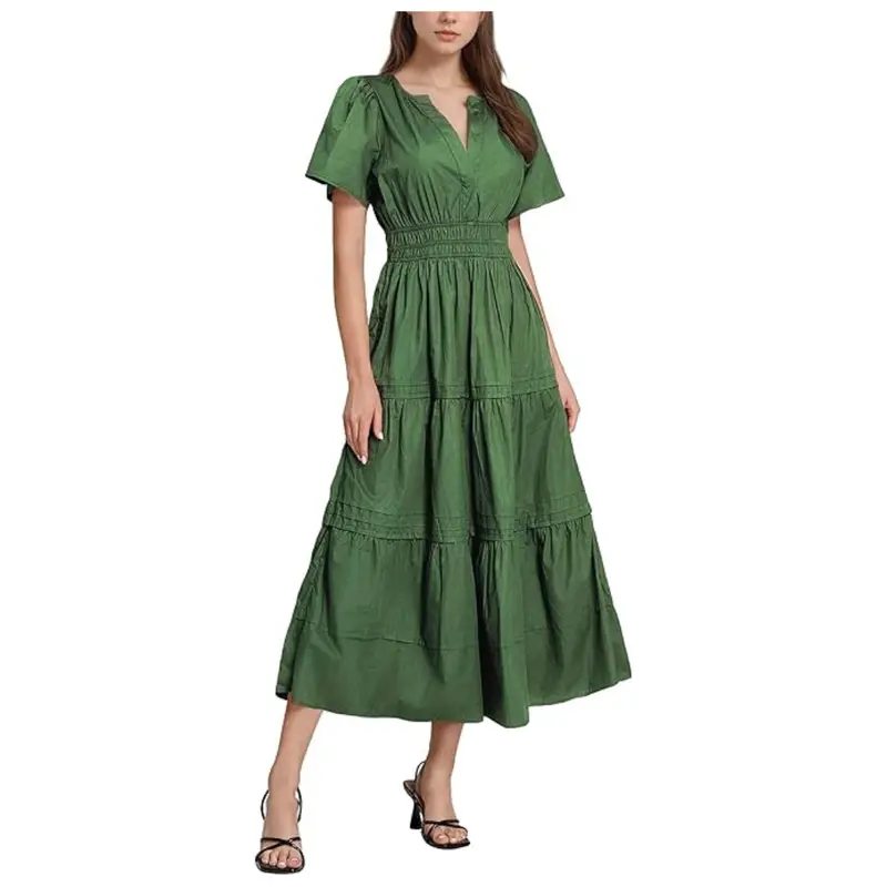 Shallwe Women's Short Sleeve Basic Plain Dress 1