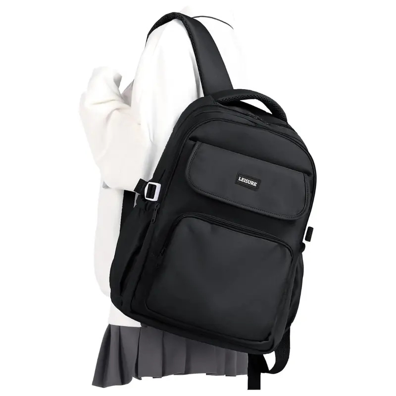 Simple Aesthetic Lightweight Waterproof Black Backpacks 1