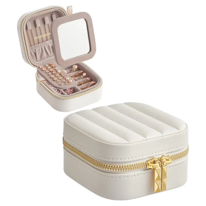 Small Portable Travel Jewelry Case & Box Organizer W/ Mirror 1