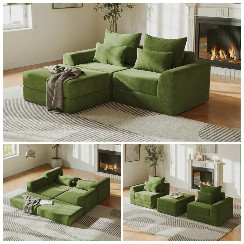 Sofa-In-Box Modular L-Shape Boneless Loveseat With Ottoman 1
