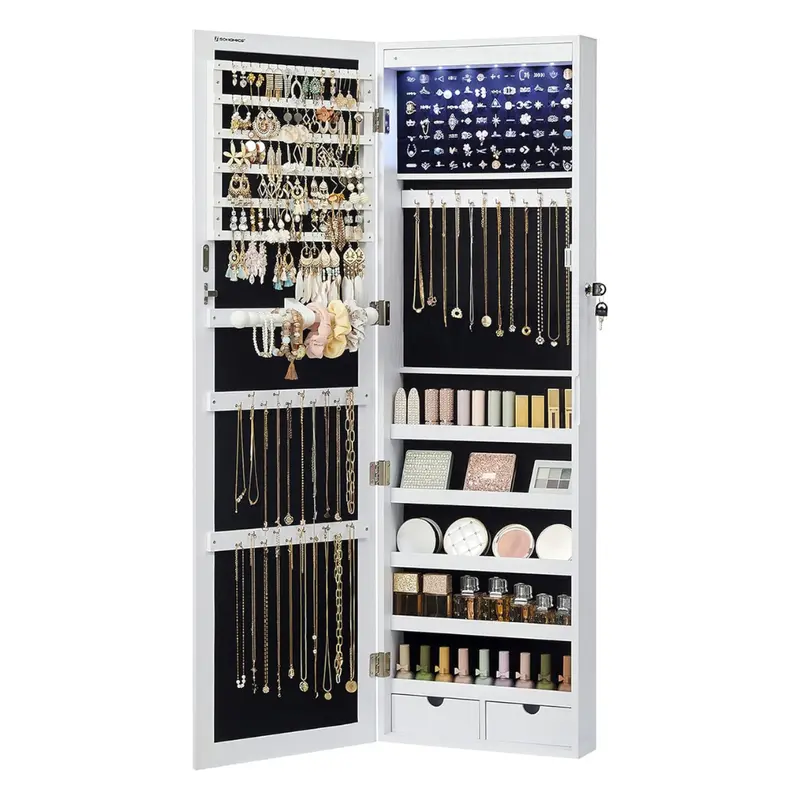 Songmics 47.2" Wall Mount 6-Led Mirror Jewelry Cabinet W/ 2 Drawers 1