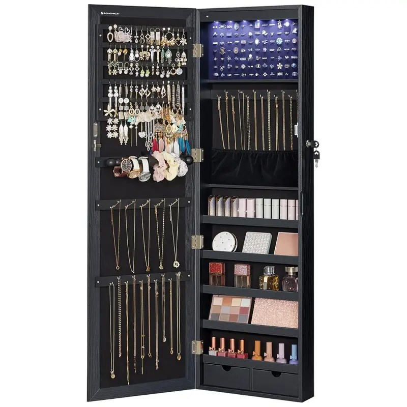 Songmics 6 Leds 47.2'' Lockable Mirror Jewelry Cabinet 1