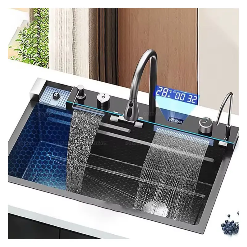 Stainless Steel Kitchen Digital Sink With Waterfall & Cup Washer 1