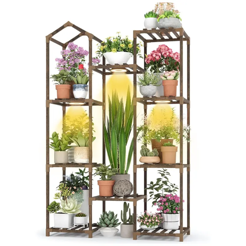 Sttoraboks 4-Tier Wooden Indoor Plant Stand With Grow Light 1