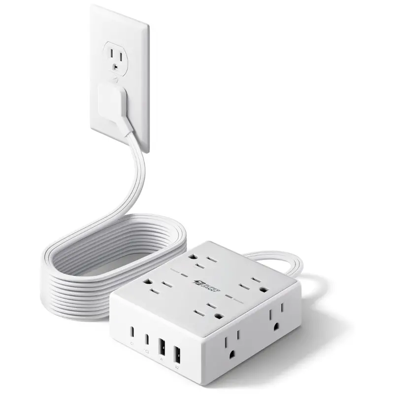 Superdanny 8 Outlet & 4 Usb 1050J Surge Power Strip W/ 10' Flat Plug Cord 1
