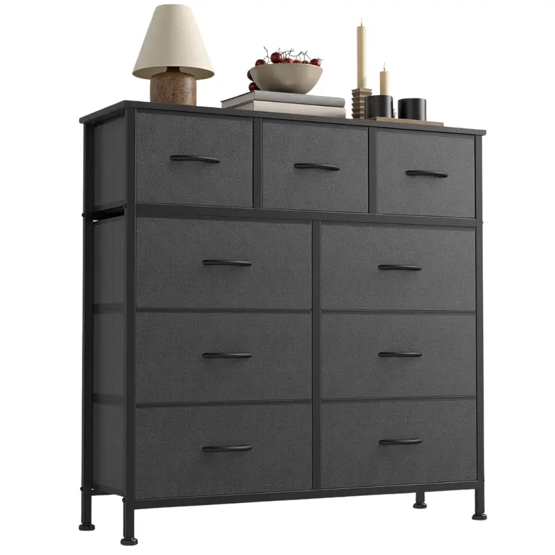 Sweetcrispy 9-Drawer Fabric Dresser Storage Tower W/ Wood Top & Steel Frame 1