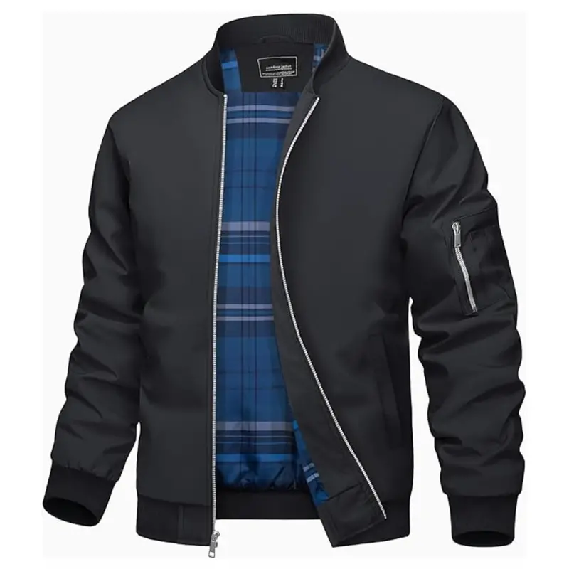 Tacvasen Men's Bomber Jacket Plaid Lined Casual Windbreaker (Various) 1