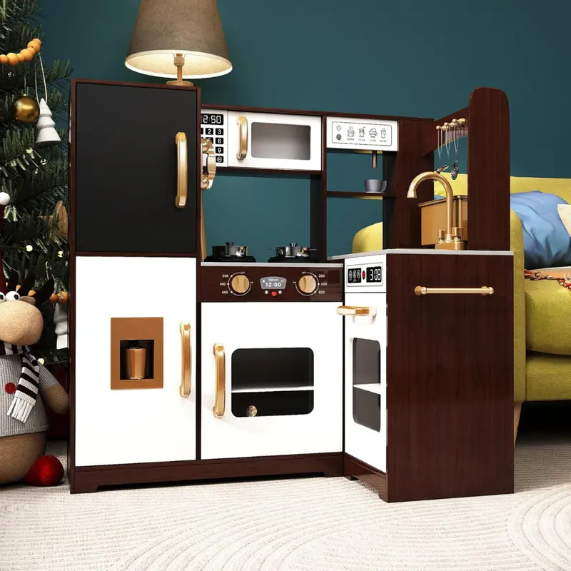 Taohfe Espresso Corner Play Kitchen Set With Lights & Accessories 1