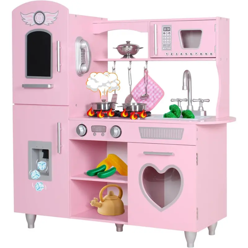 Taohfe Kids Pink Wooden Play Kitchen Set 1
