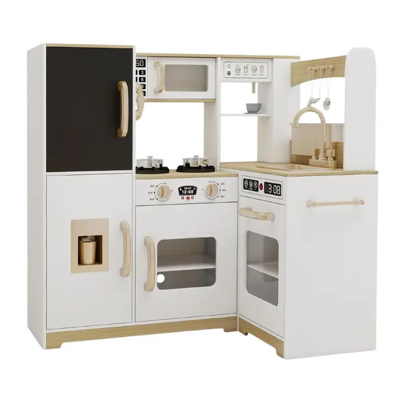 Taohfe White Corner Play Kitchen With Lights 1