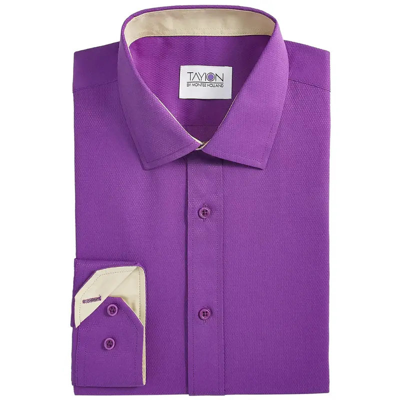 Tayion Collection Men's Slim-Fit Gold Trim Solid Dress Shirt 1