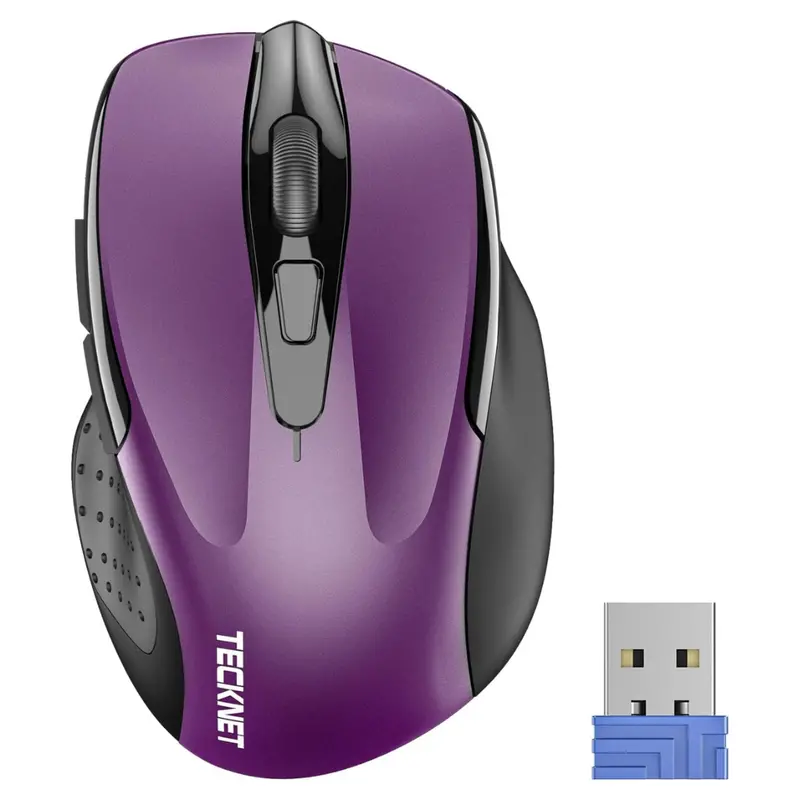 Tecknet 2600 Dpi Ergonomic Wireless Optical Mouse W/ 6 Buttons (Purple) 1