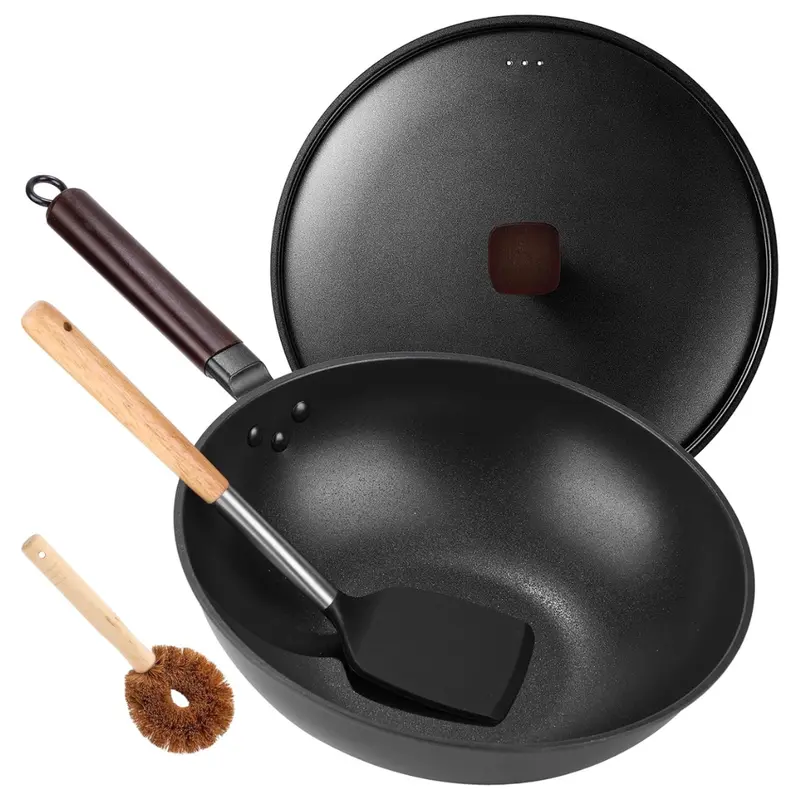 Teewe Carbon Steel 13" Nonstick Wok Pan With Glass Lid 1