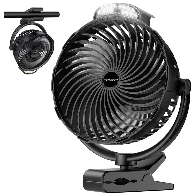 Tenvolti 8" 10000Mah 360 Deg. Clip-On Rechargeable Fan W/ Led Light 1