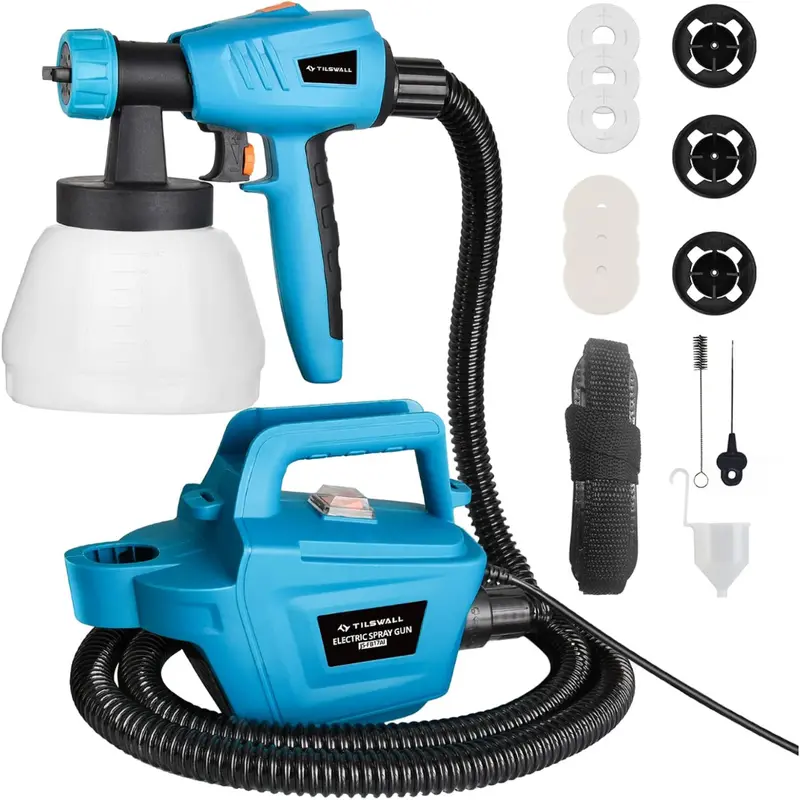 Tilswall 800W Hvlp Electric Paint Sprayer W/ 1300Ml Container & 3 Nozzles 1