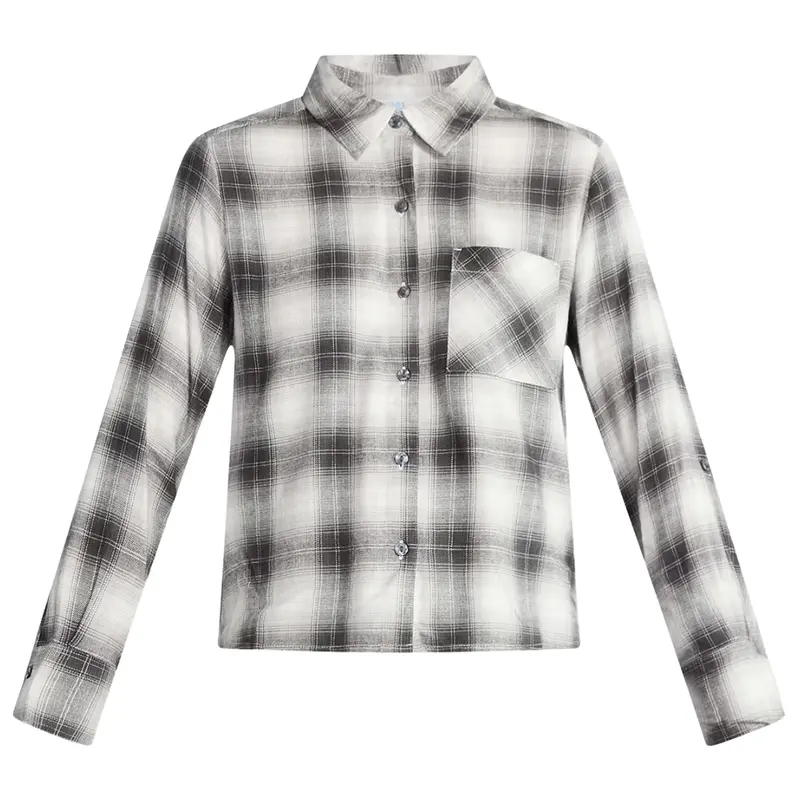 Time And Tru Women's Cropped Long Sleeves Flannel Shirt 1