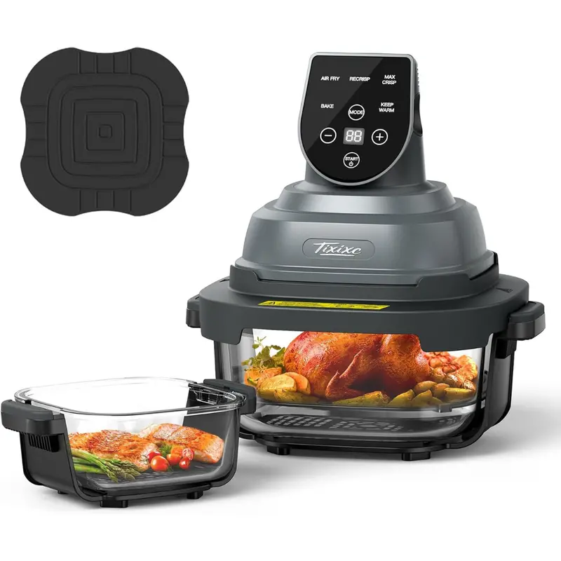 Tixixc 5-In-1 1500W 4Qt 6-Cup Glass Air Fryer With Lids 1