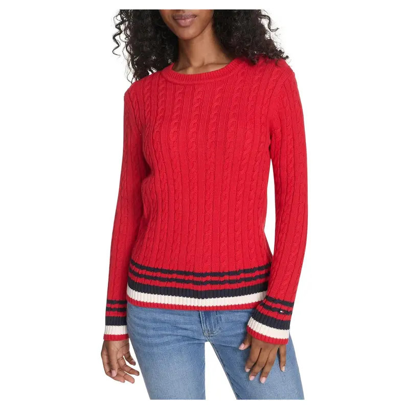 Tommy Hilfiger Women's Sportswear Cotton Crewneck Cable Sweater 1