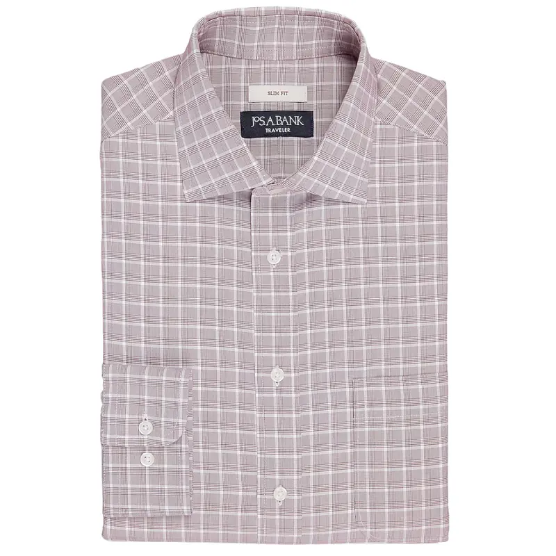 Traveler Collection Slim Fit Spread Collar Glen Plaid Dress Shirt 1