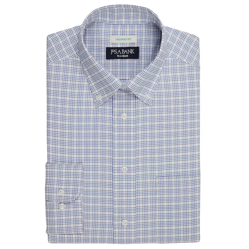 Traveler Collection Tailored Fit Button-Down Collar Plaid Dress Shirt 1