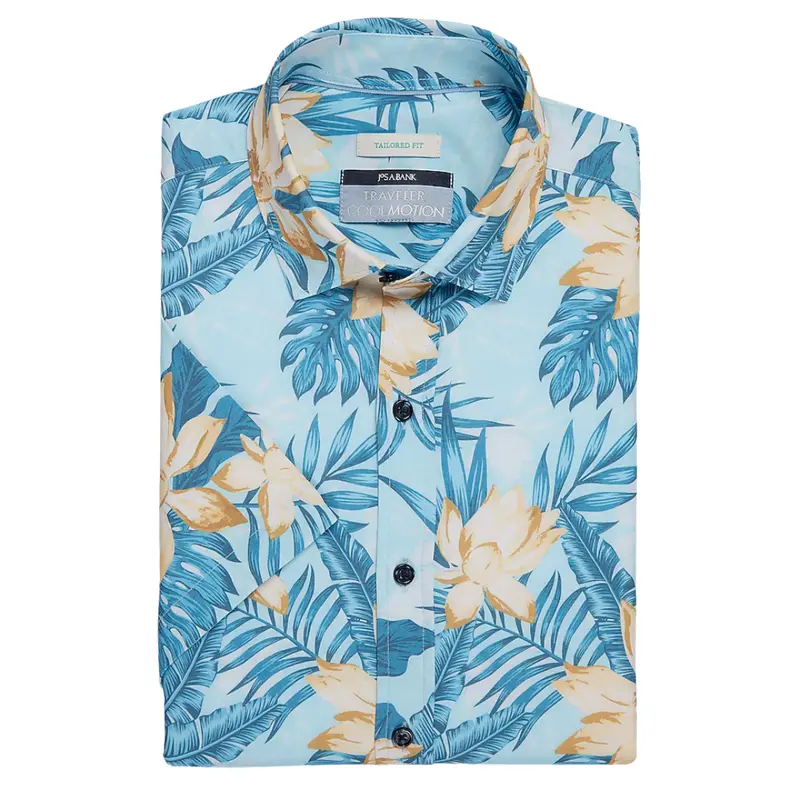 Traveler Motion Fit Hawaiian 4 Way Stretch Short Sleeve Sportshirt 1