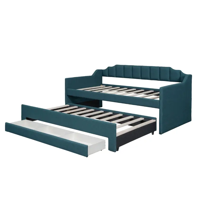 Twin Size Upholstery Storage Sofa Bed With Drawers & Trundle Bed 1