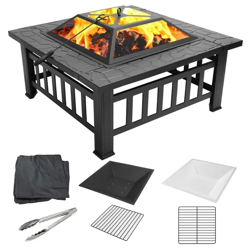 Uhomepro 32" Wood Burning Fire Pit Tables With Screen Lid 1