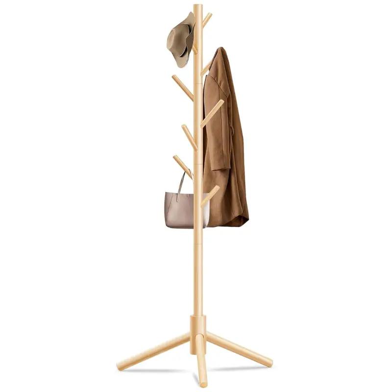 Unisakey Wooden Coat Rack W/ 8 Hooks & Adjustable Heights 1
