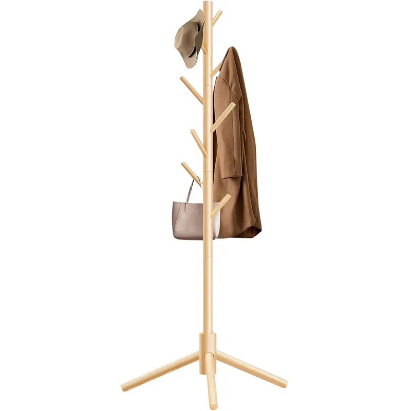 Unisakey Wooden Coat Rack W/ 8 Hooks & Adjustable Heights 1