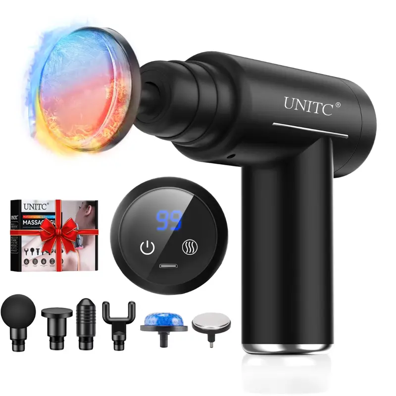 Unitc Heat & Cold Deep Tissue Mini Massage Gun With 6 Heads 1