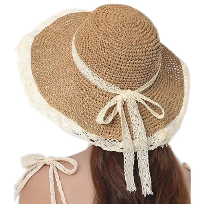 Upf 50+ Lace Ribbon Beach Hats For Women 1