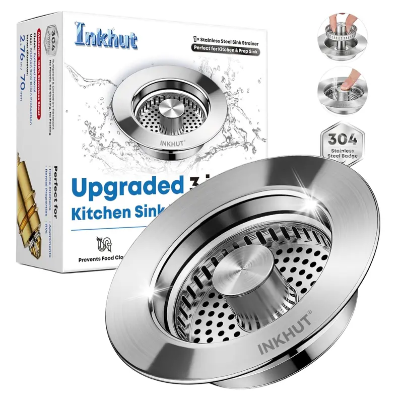 Upgraded 3-In-1 Stainless Steel Kitchen Sink Drain Strainer 1