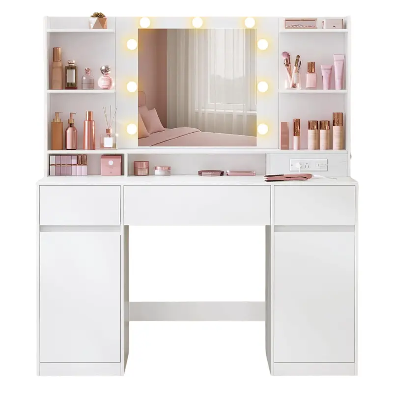 Vasagle Vanity Mirror Desk With Power Outlet 1