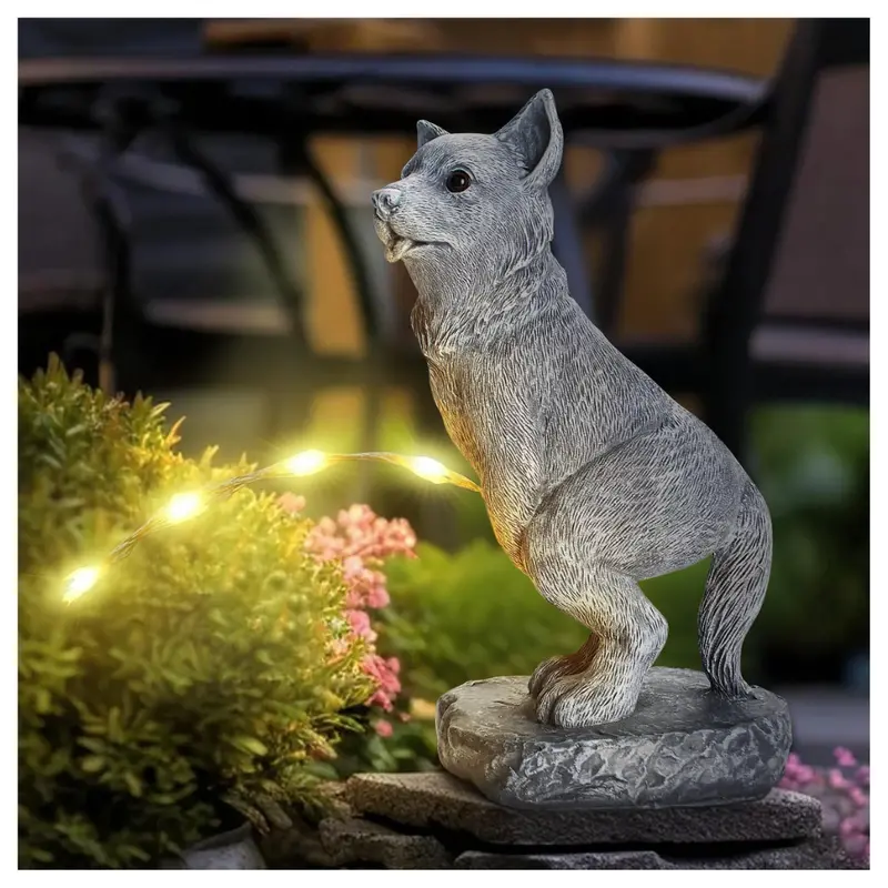 Vofstand Garden Statues Dog Statue With Solar Led Light 1