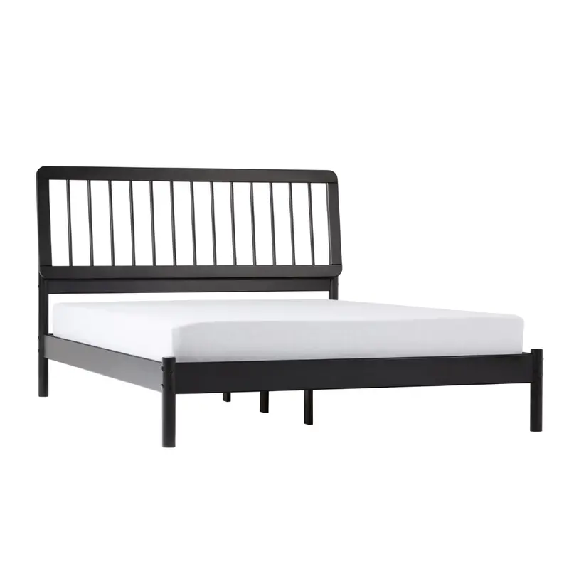 Walker Edison Mid-Century Modern Slatted Solid Wood Queen Bedframe 1
