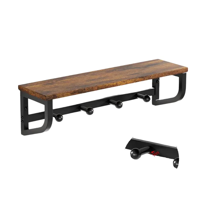 Wall Mount Coat Rack With 4 Hooks And Wood 1