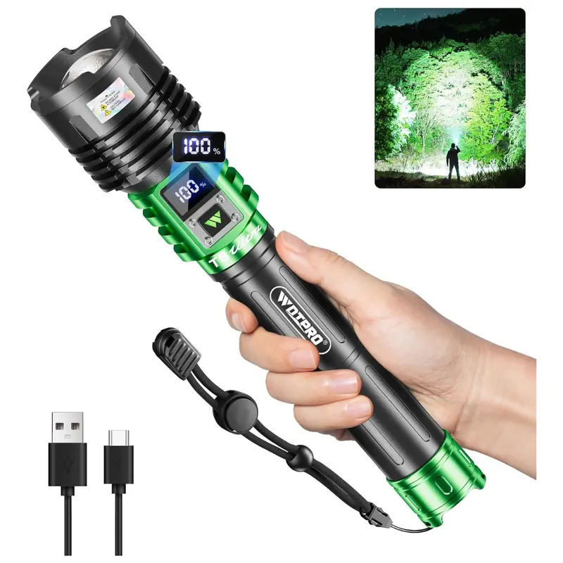 Wdtpro 10000Mah Rechargeable Waterproof Led Flashlight W/ Lcd Display 1
