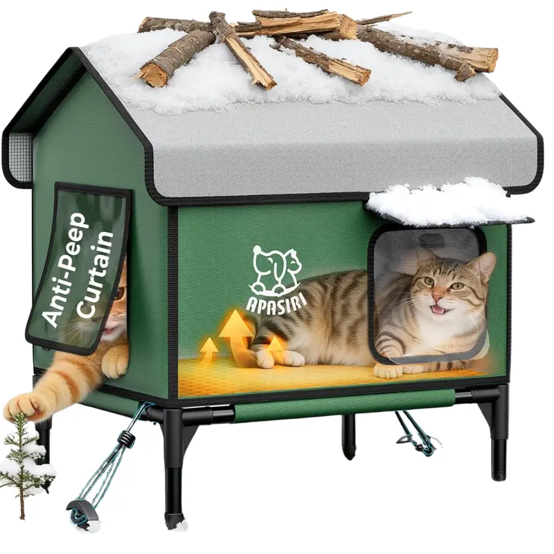Weatherproof Insulated Cat House With Thermostatic Heating Pad 1