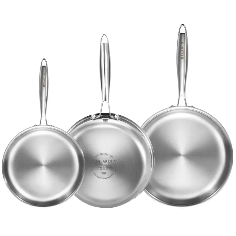 Whole Body Tri-Ply Stainless Steel Frying Pan Set (8"/10"/12") 1
