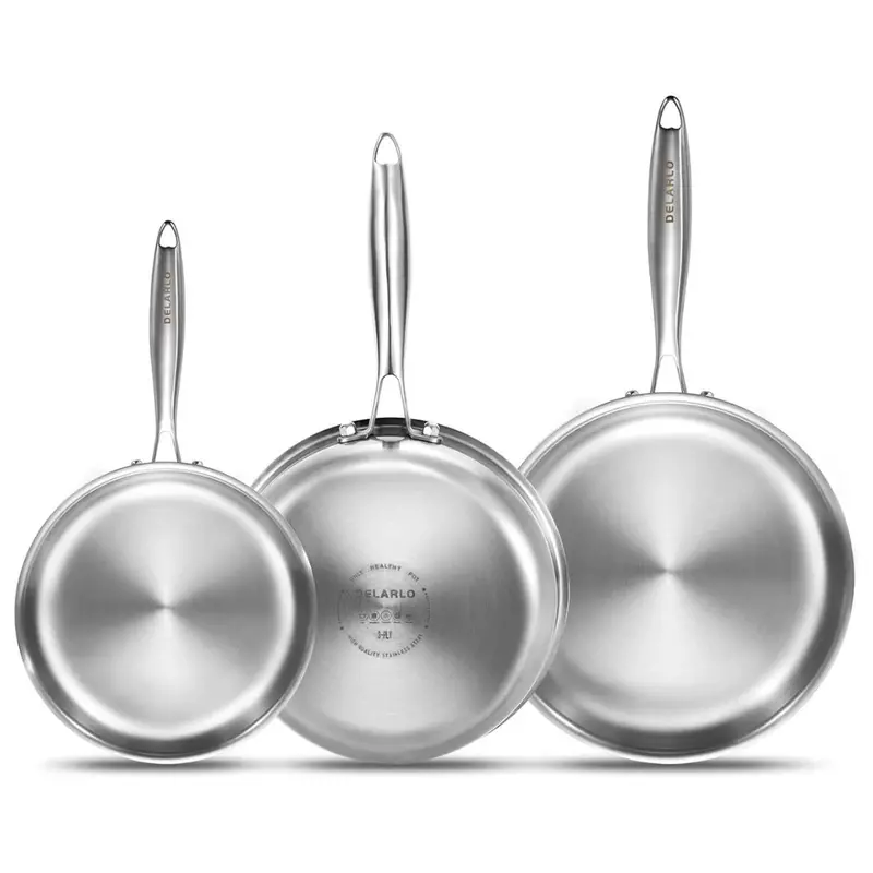 Whole Body Tri-Ply Stainless Steel Frying Pan Set (8"/10"/12") 1