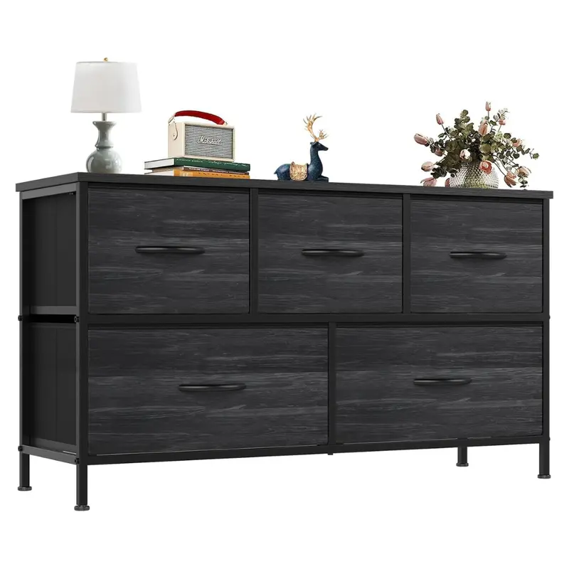 Wide Chest Fabric Dresser With 5 Drawers (2 Colors) 1