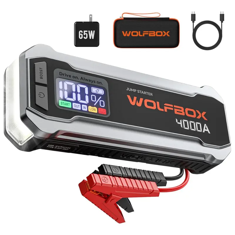 Wolfbox 4000A 12V Car Battery Jump Starter W/ 67W Quick Charger 1