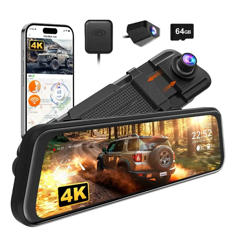 Wolfbox M40 10" Dash Camera 4K Front & Rear Dash Cam Built-In Gps 1