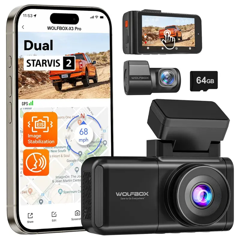 Wolfbox X3 Pro 1440P Front & Rear Dash Camera 1