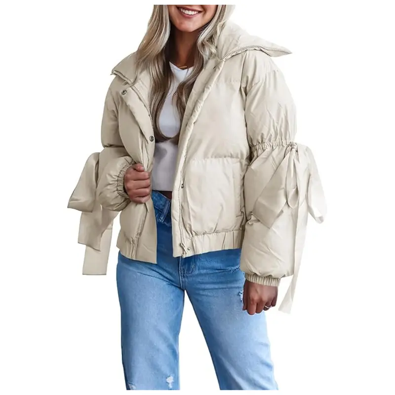 Women's Bow Puffer Winter Warm Cropped Quilted Jackets (Various) 1